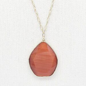 14th & Union Brownish Orange Glass Moonglow Pendant Necklace 30" Gold Tone NEW